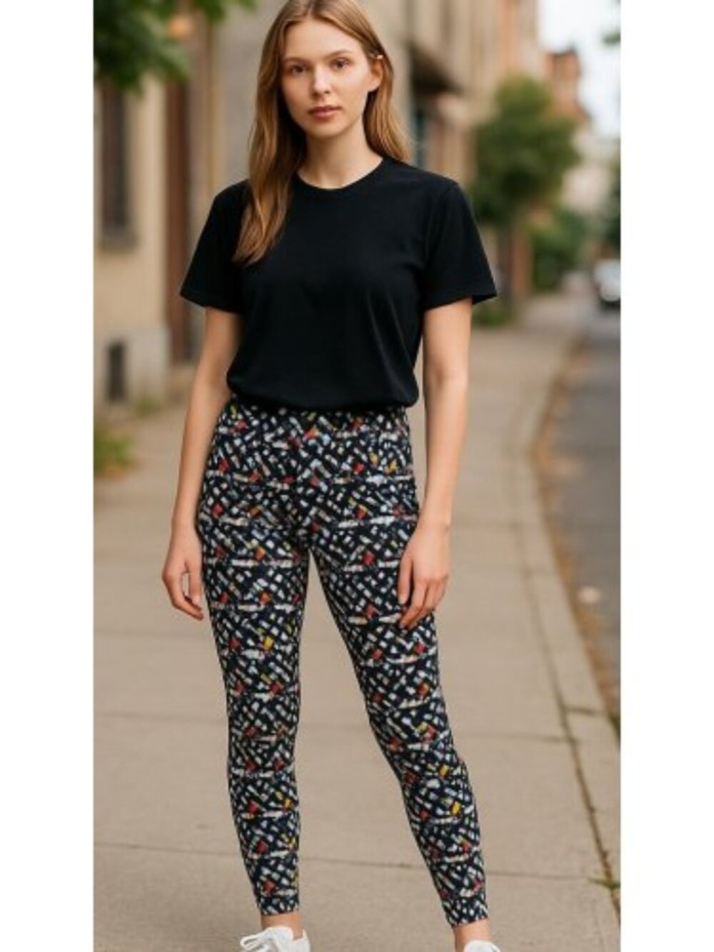 BRAND NEW Black Abstract Print Leggings WEST LOOP Medium-Large 8-12